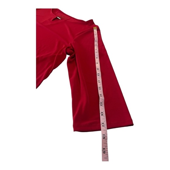 Chicos Cherry Red Demi Woven Mix Knit Top 3/4 Sleeve Hi Lo Hem Women Large - Picture 11 of 16